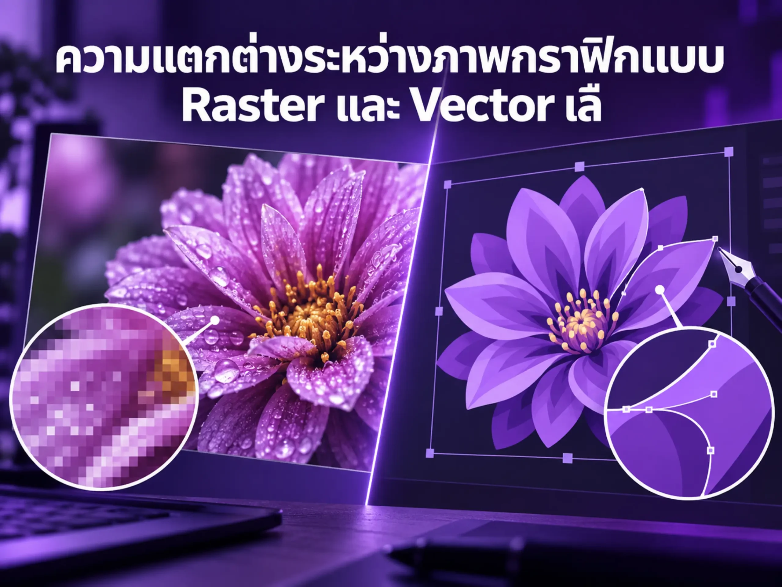 ความแตกต่างระหว่างภาพกราฟิกแบบ Raster และ Vector เลือกใช้อย่างไรให้เหมาะสม 1 1377 raster vs vector Horizontal