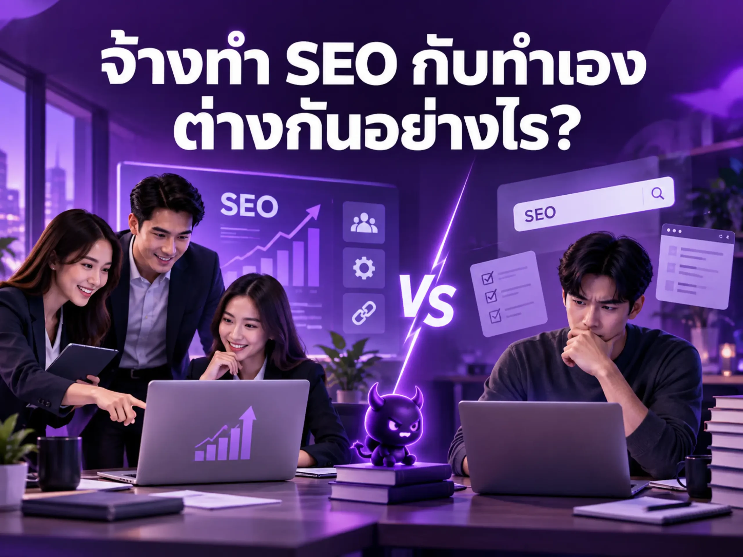 จ้างทำ SEO กับทำเองต่างกันอย่างไร? แบบไหนเหมาะกับธุรกิจและคุ้มค่ากว่ากัน? 1 7894 hire seo vs do it yourself Horizontal
